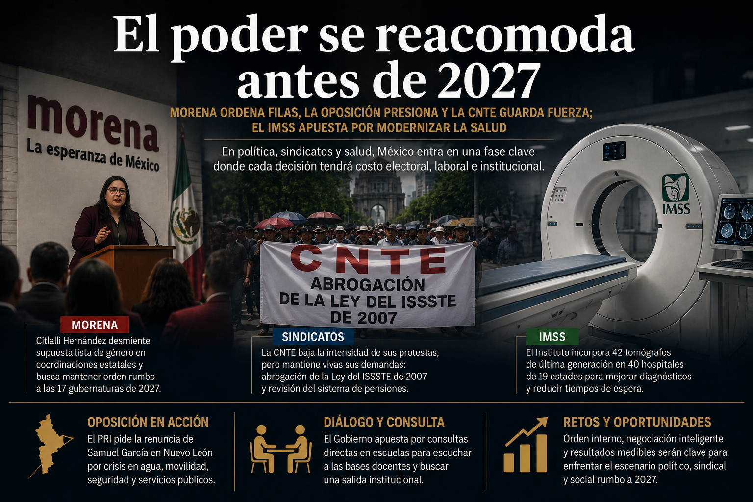 El poder se reacomoda antes de 2027: Morena ordena filas, la oposición presiona y la CNTE guarda fuerza